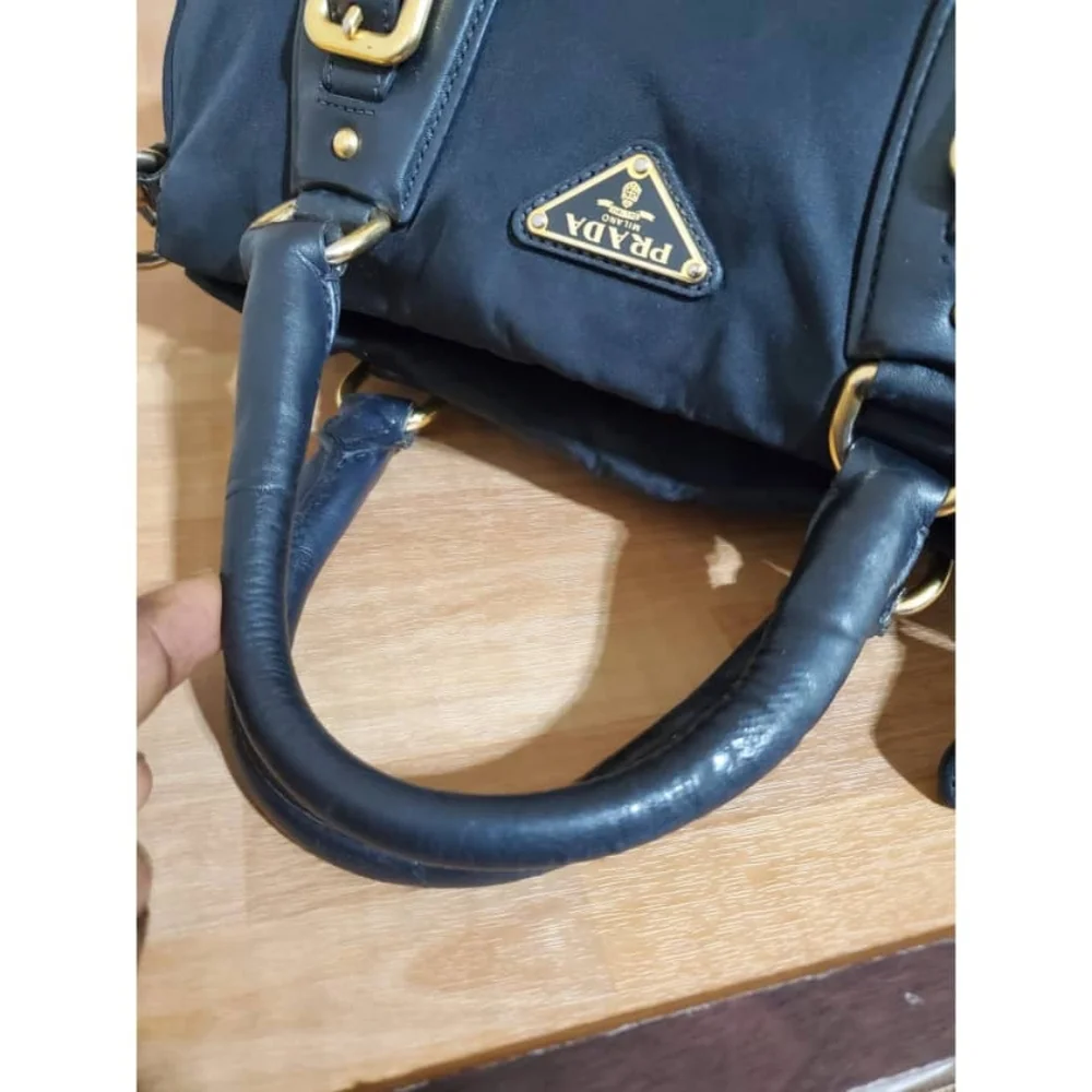 Authentic Prada Convertible Satchel Tessuto & Leather Bag